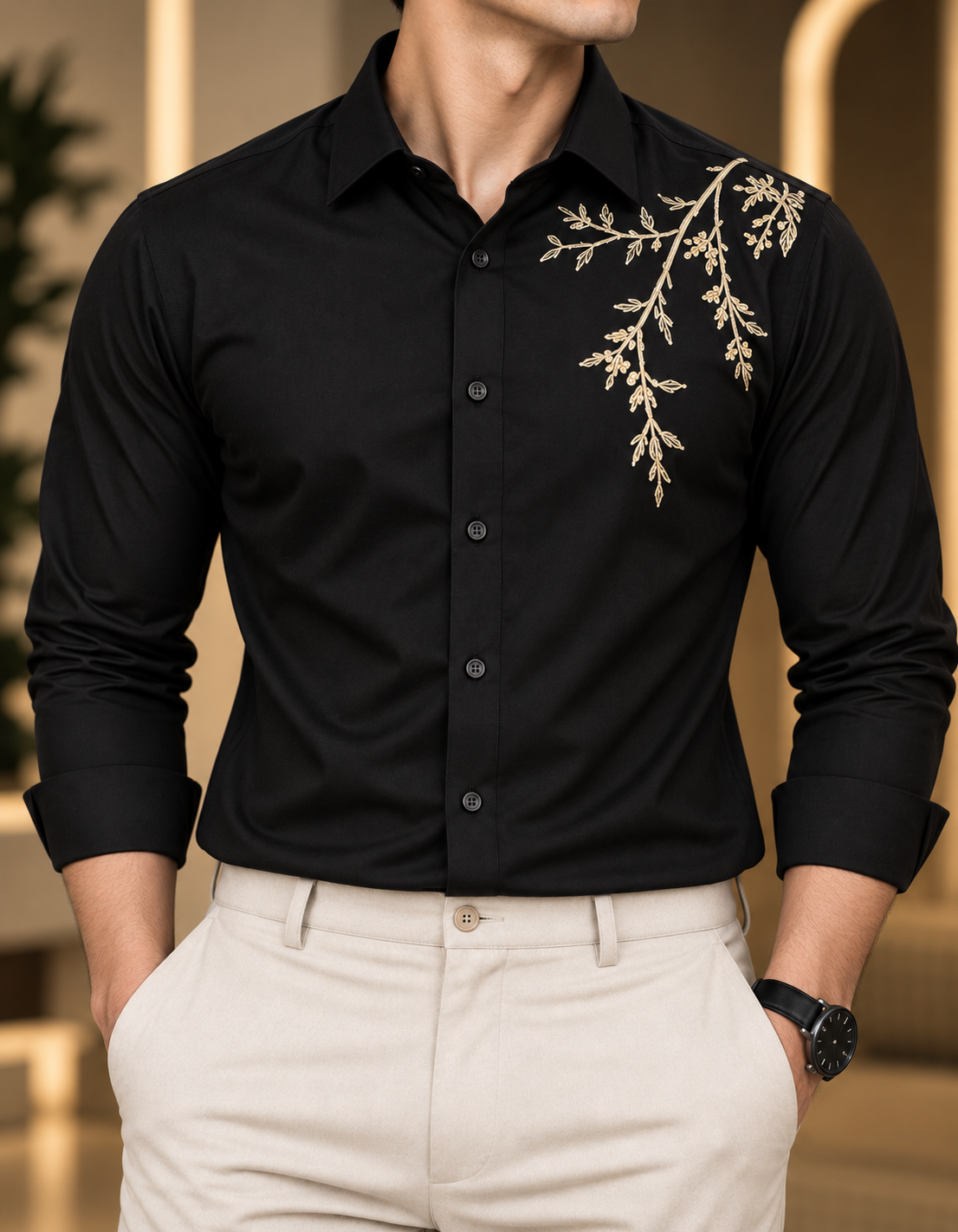 Mocha Vine Embroidered Shirt