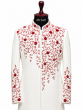 Black & Red Floral Embroidered 3-Piece Suit