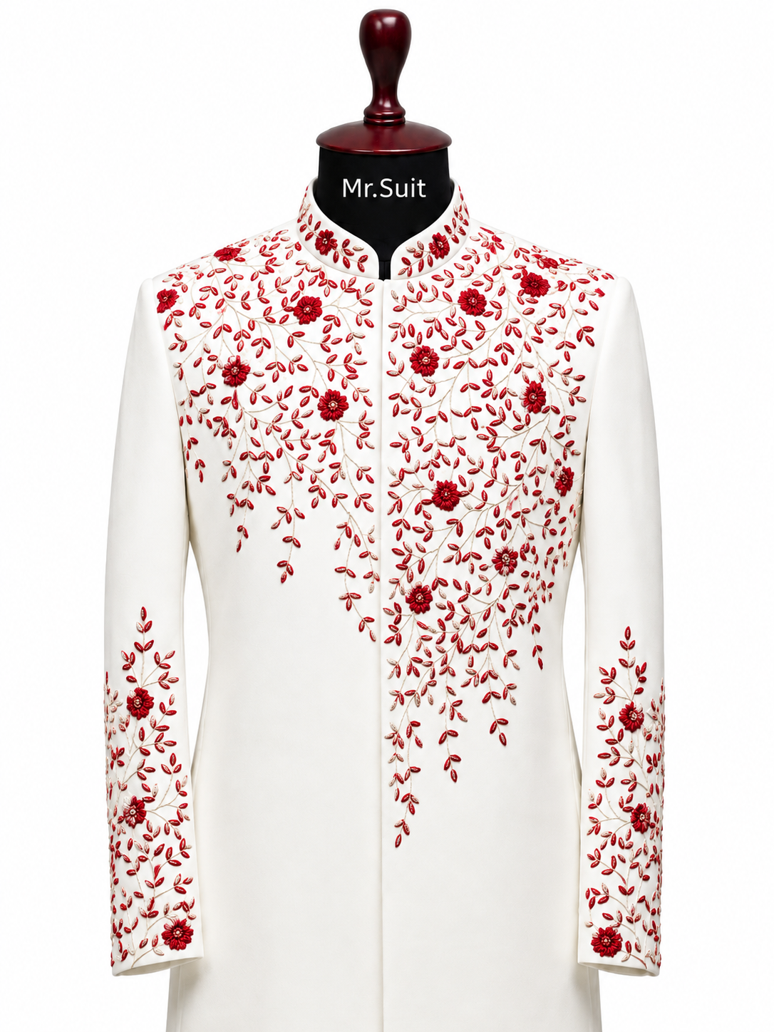 Black & Red Floral Embroidered 3-Piece Suit