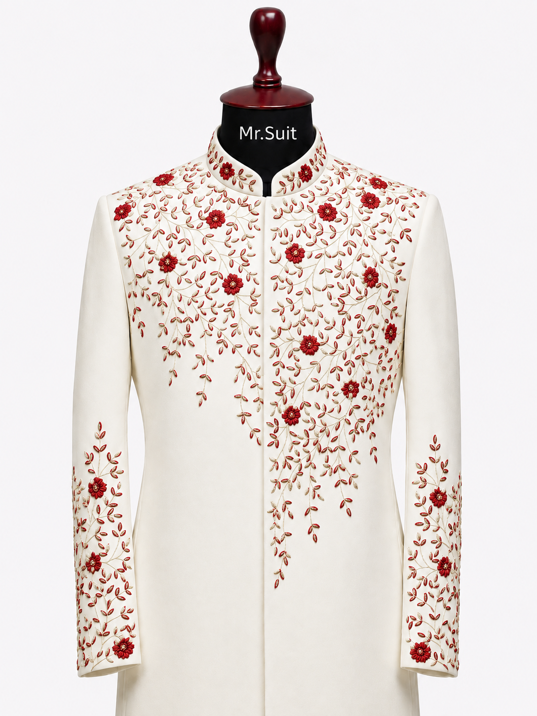 Black & Red Floral Embroidered 3-Piece Suit