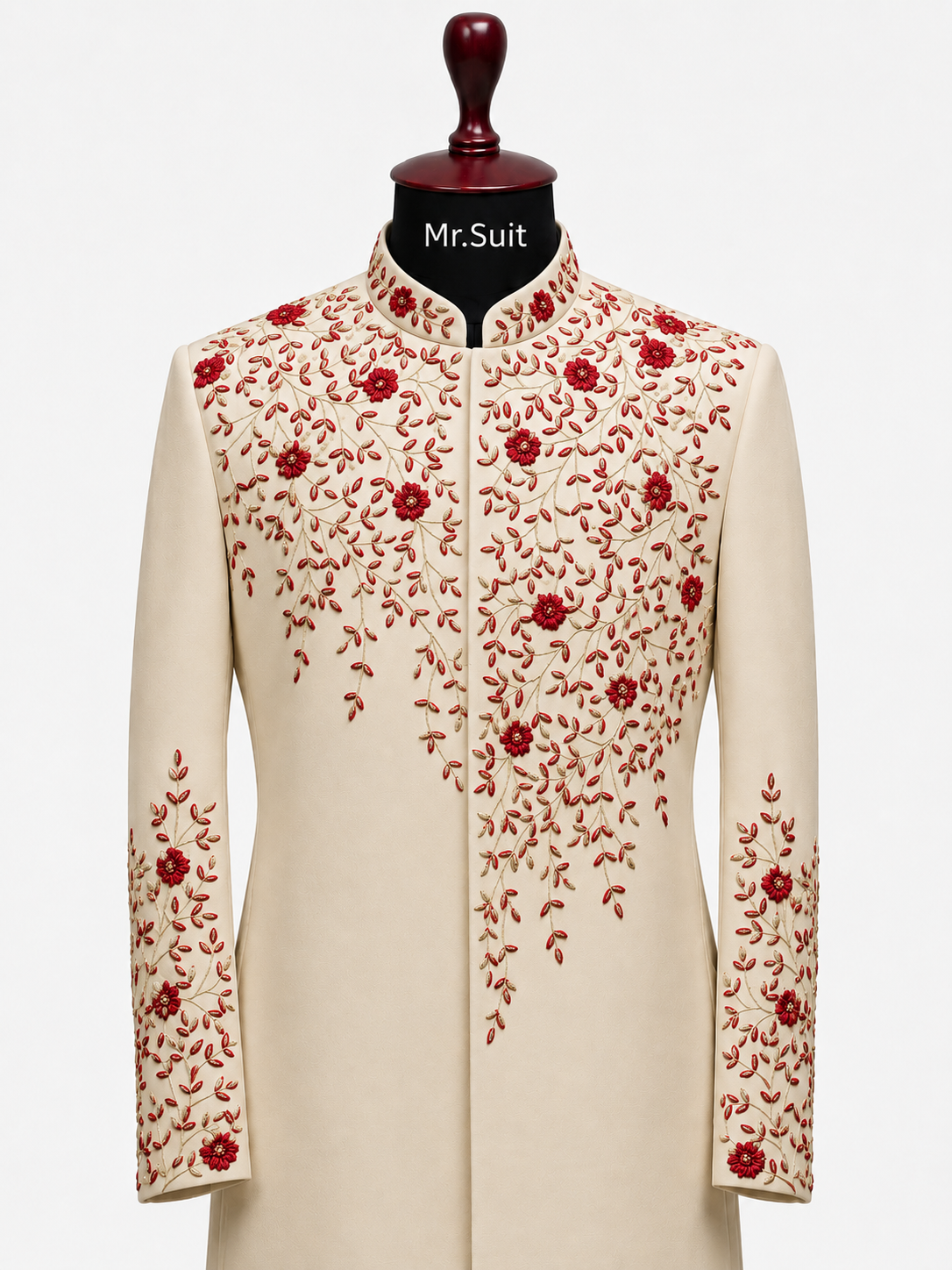 Black & Red Floral Embroidered 3-Piece Suit