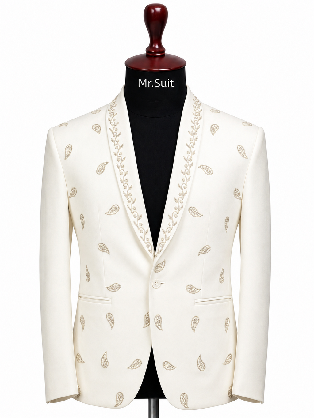 White Embroidered 3-Piece Suit