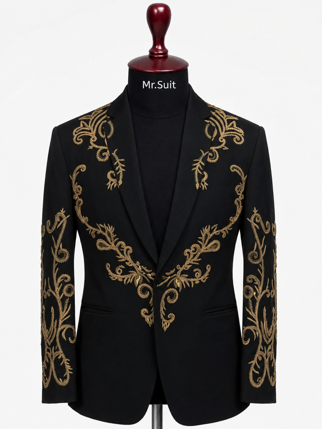 White & Gold Embroidered 3-Piece Suit