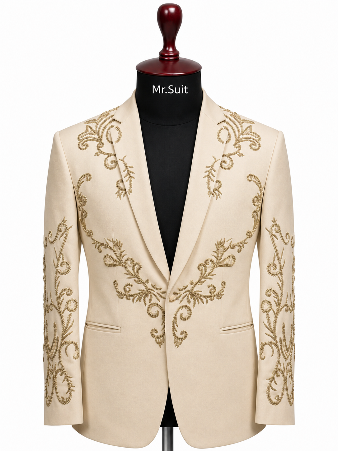 White & Gold Embroidered 3-Piece Suit