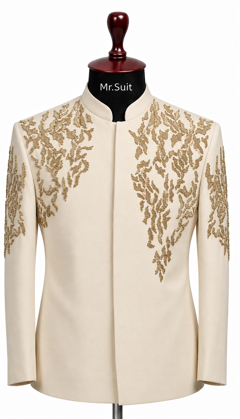 White & Gold Royal Embroidered 3-Piece Suit