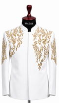 White & Gold Royal Embroidered 3-Piece Suit