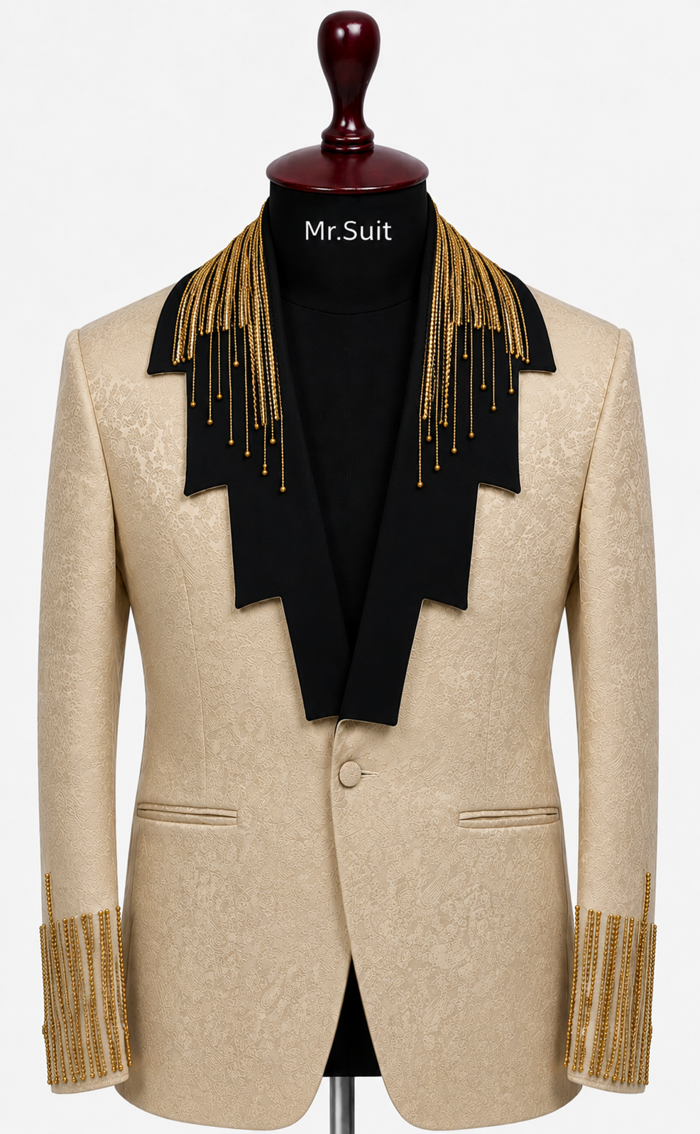 Ivory & Black Royal Jacquard 3-Piece Suit