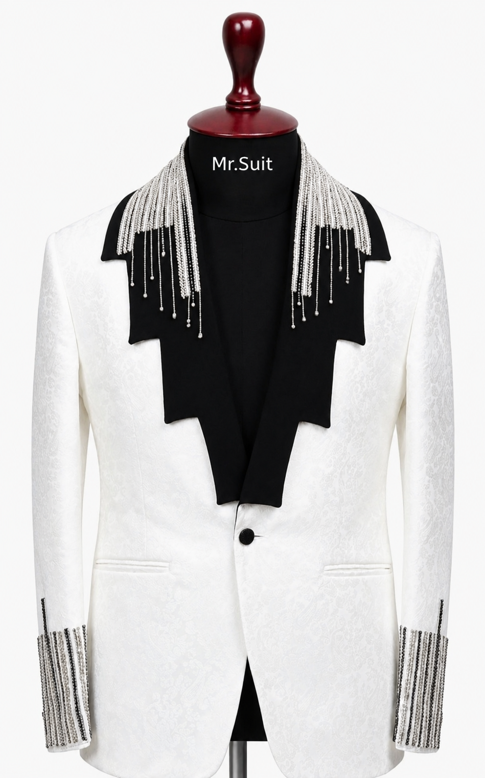 Ivory & Black Royal Jacquard 3-Piece Suit