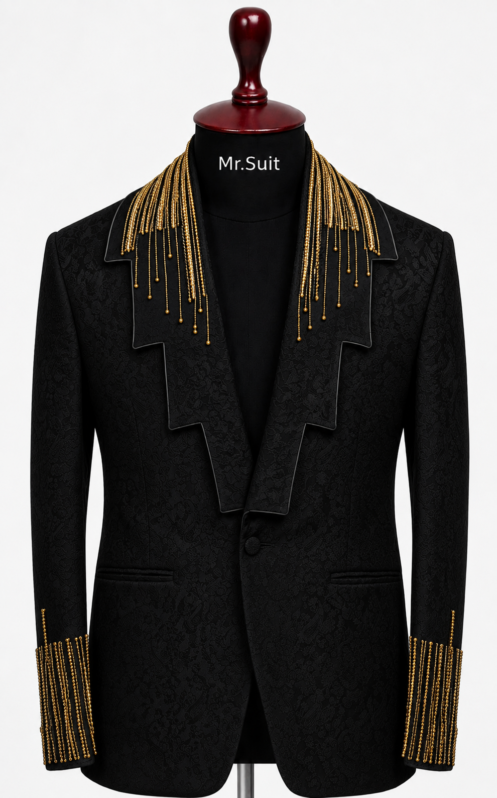 Ivory & Black Royal Jacquard 3-Piece Suit