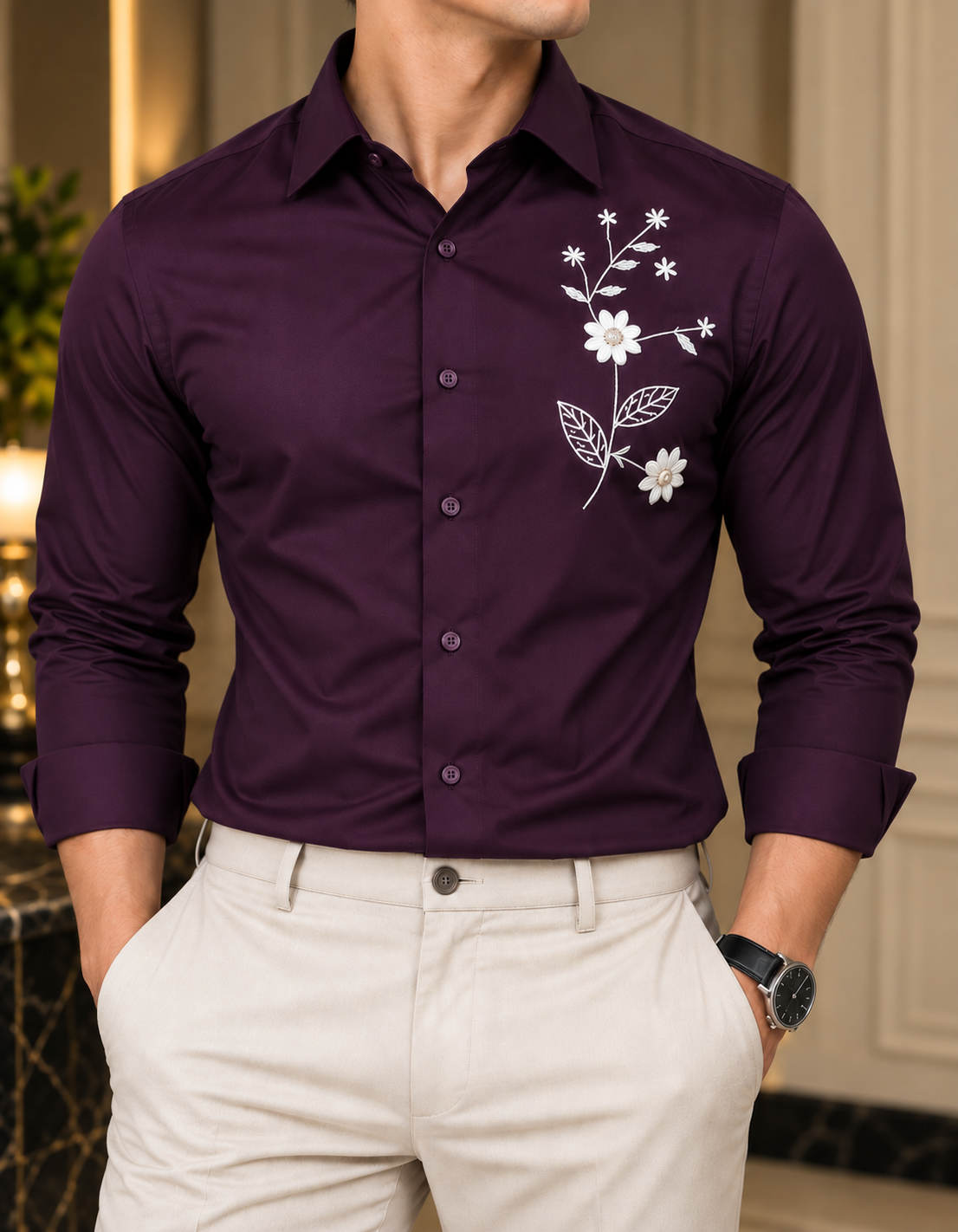 Rust Blossom Embroidered Shirt