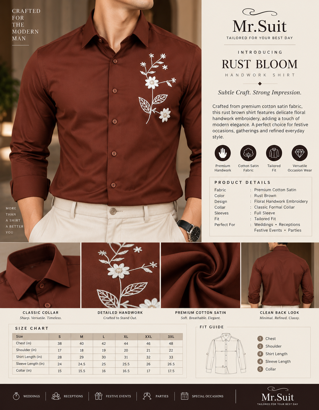 Rust Blossom Embroidered Shirt