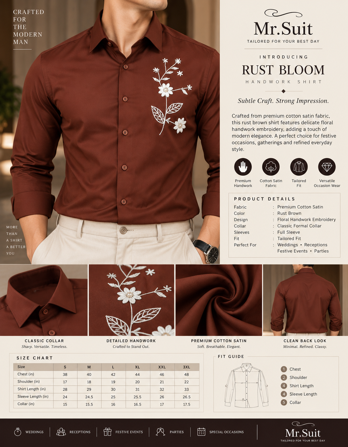 Rust Blossom Embroidered Shirt